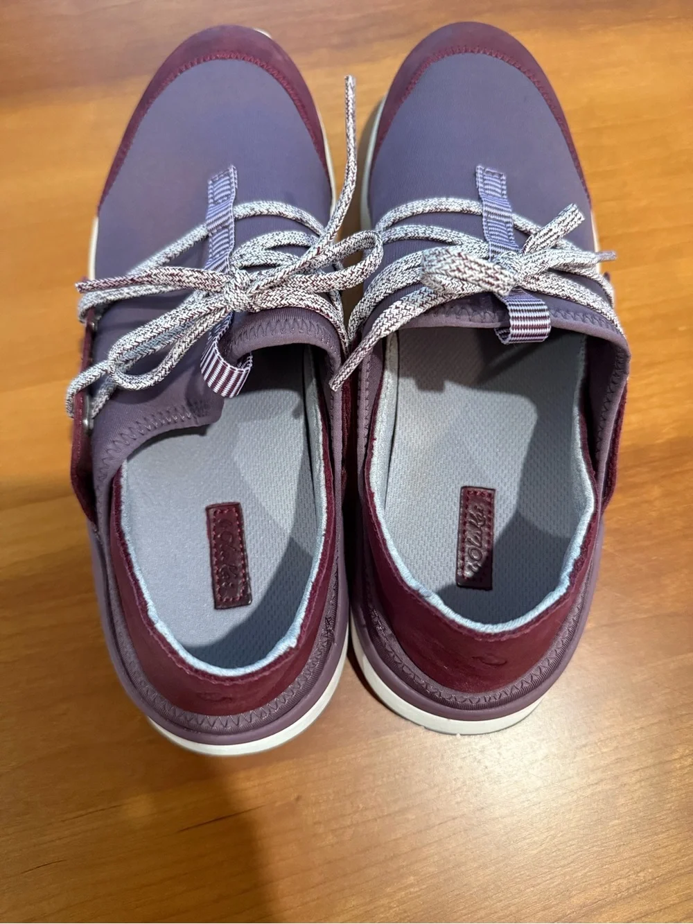 OluKai Miki Li Leather Textile Sneakers Burgundy Mauve